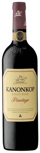 Fles rode wijn Kanonkop Pinotage Estate Wine. Wijnhuis Kanonkop Stellenbosch in Zuid-Afrika. Verkrijgbaar bij Wijnstory